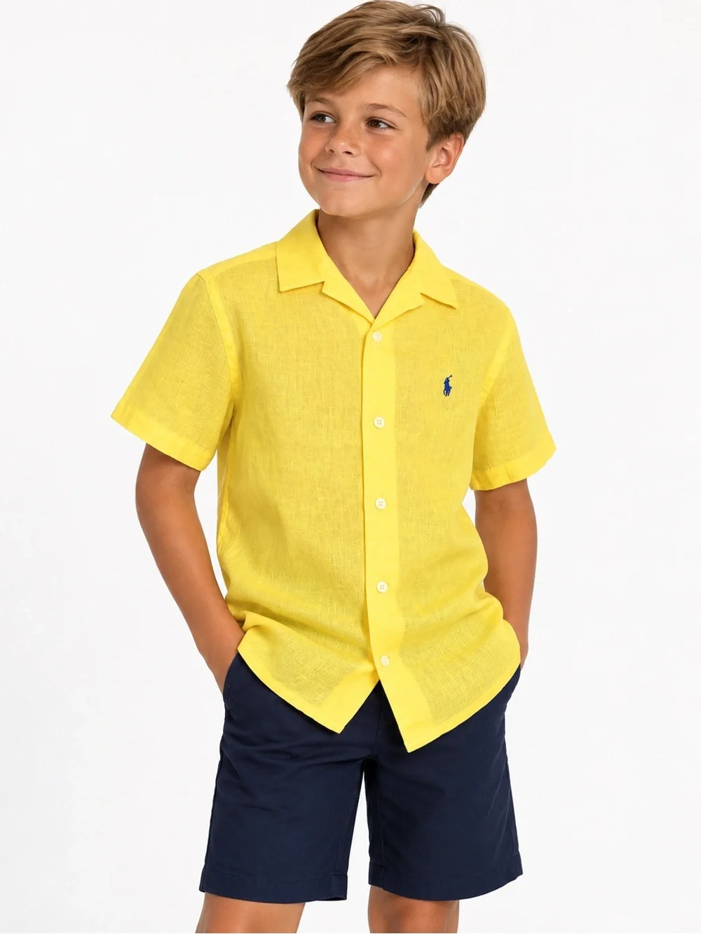 Polo Ralph Lauren Boys Linen Shirt Yellow M 10-12 NWT